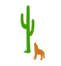 A pixel art picture of a cactus and a dog