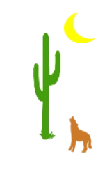 A green cactus with a cat and moon in the background.