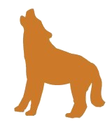 cropped_logo_coyote A brown wolf is standing on its hind legs.