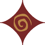 A red and yellow spiral in the center of a green background.